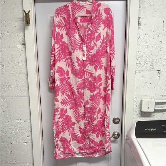 Pink Floral Swim Cover-Up - Long Sleeve Maxi Dress - Felicite - LIKE NEW Size 2 - Picture 1 of 3